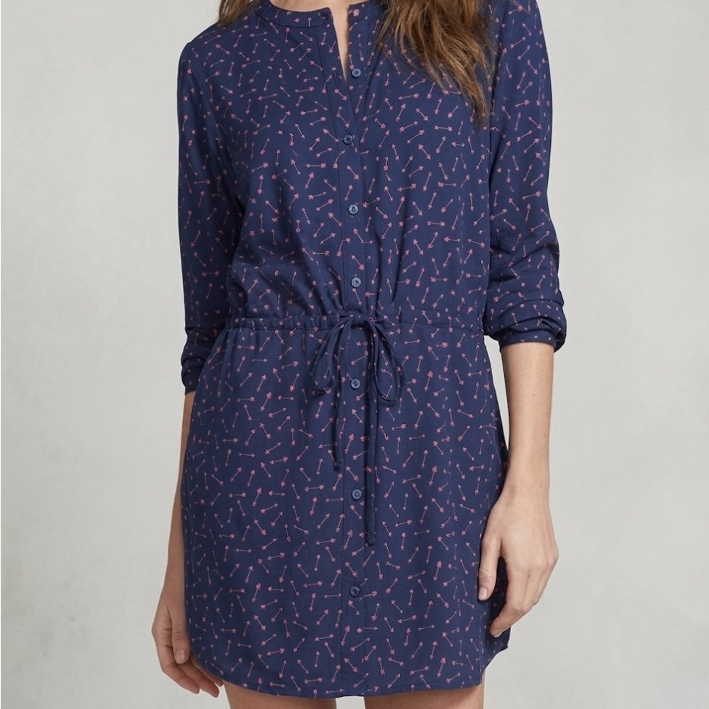 Hinge Navy Blue Mini Arrow Brass Button Down Dress